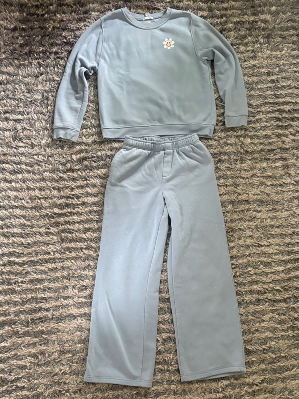Light Blue Daisy Appliqué Cotton Blend Sweatshirt & Sweatpants Set Size M